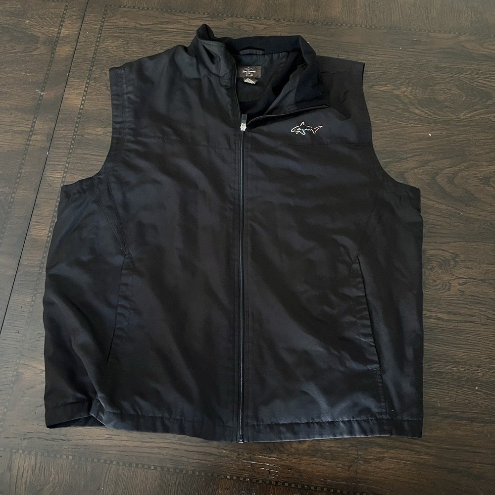 Greg Norman Men's Black Full Zip Golf Vest XL Shark Logo Lightweight